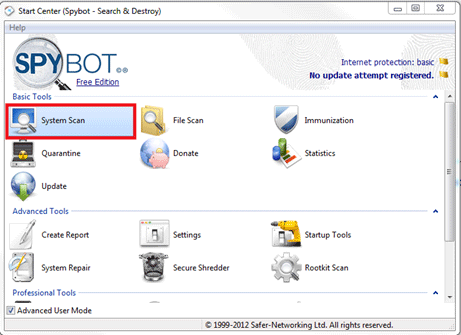 Spybot Free Edition, System Scan